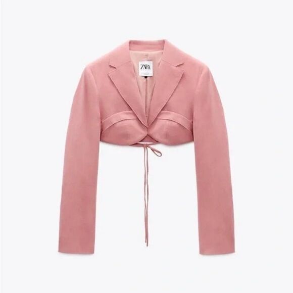 Zara Pink Stitch Detail Cropped Blazer - Picture 9 of 11
